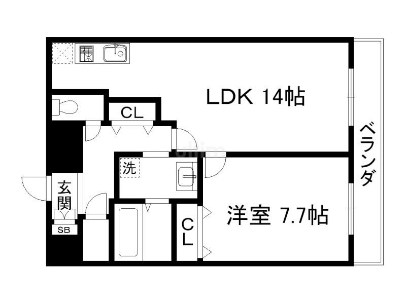 KDXレジデンス西大路(1LDK/7階)の間取り写真