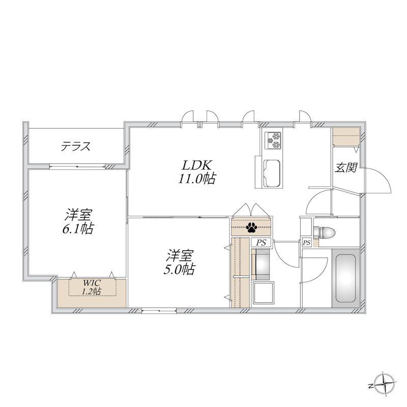 上高田4丁目メゾン(2LDK/1階)の間取り写真