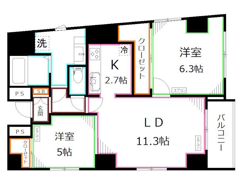LIVEFLAT新中野(2LDK/5階)の間取り写真