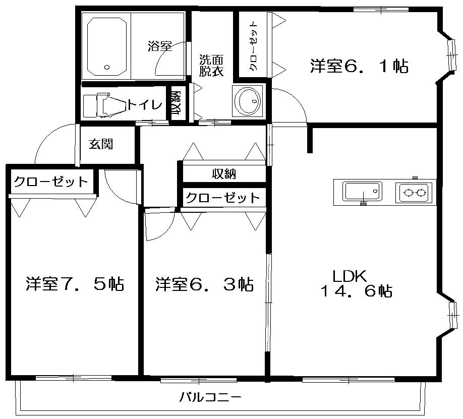 アクアB(3LDK/1階)の間取り写真