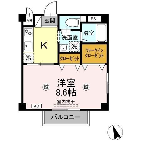 ビューティリメイン D(1K/4階)の間取り写真