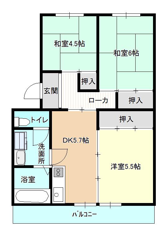 ハイツ高御堂D棟(3DK/3階)の間取り写真