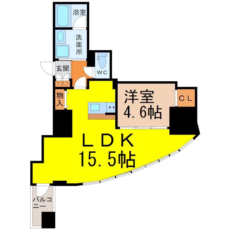 ウエストIN上前津(1LDK/3階)の間取り写真