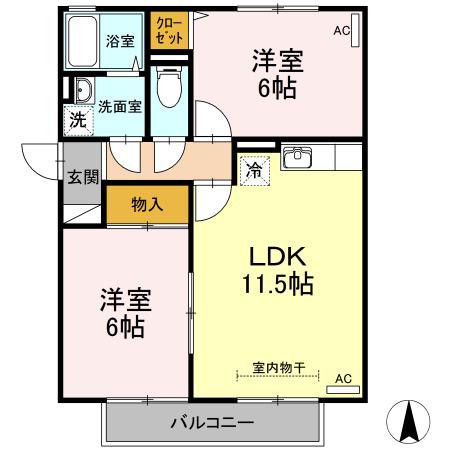 コートビレジ屋島(2LDK/2階)の間取り写真