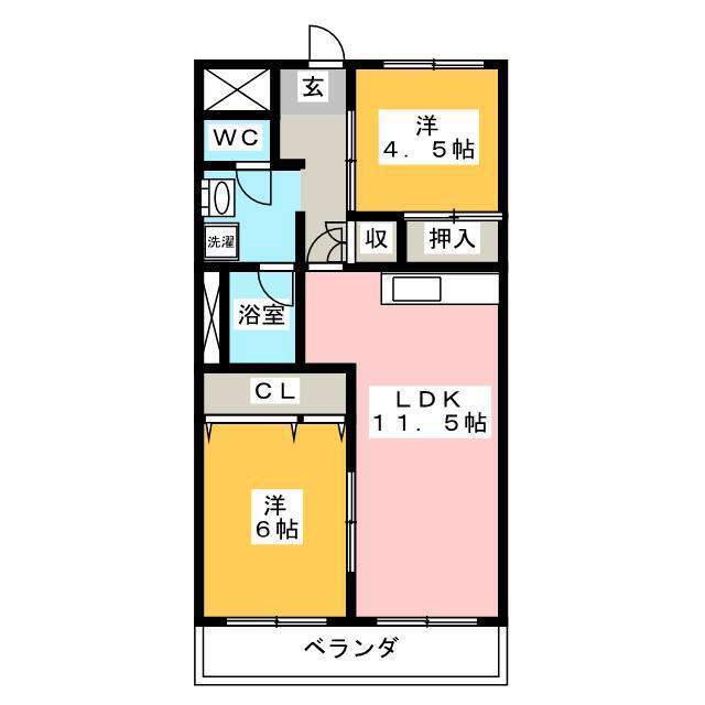 グリーンパークおし沼 A・B(2LDK/3階)の間取り写真