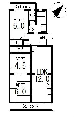 チュリス石山(3LDK/3階)の間取り写真