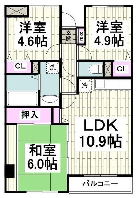 ヒルサイド森(3LDK/3階)の間取り写真