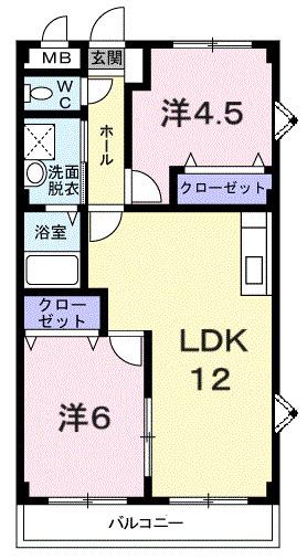 HILLSすずらん(2LDK/2階)の間取り写真