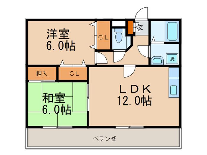 アーバン宮の杜(2LDK/2階)の間取り写真