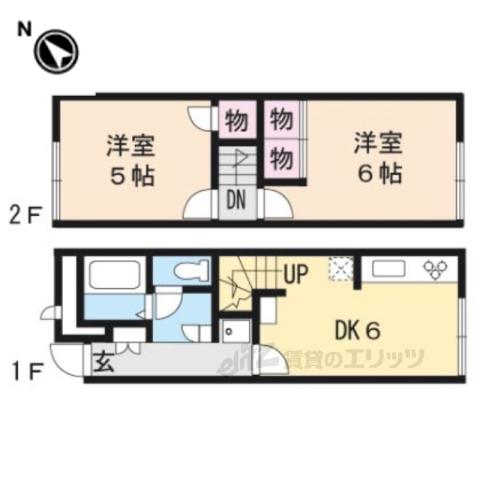 レオパレス庄五郎 弐番館(2DK/1階)の間取り写真