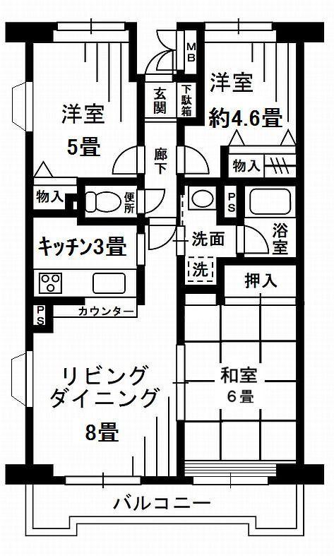 ベルウッド一之江(3LDK/5階)の間取り写真