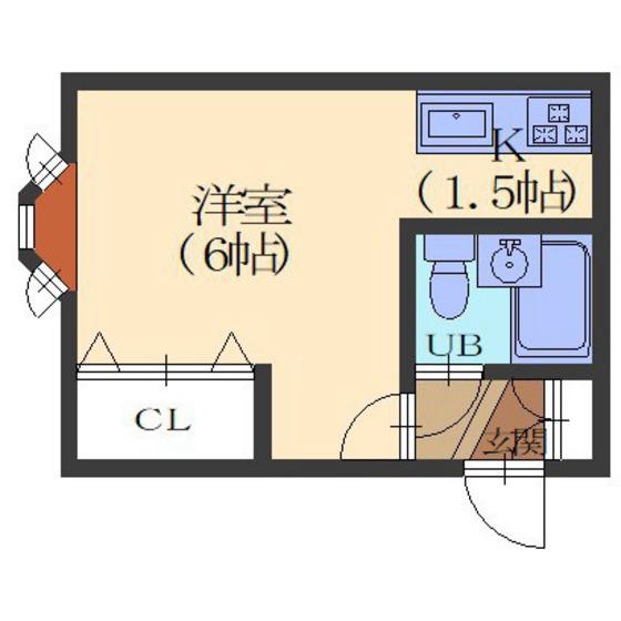 ファイブスター(1K/2階)の間取り写真