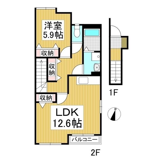 グレイス ヴィラM II(1LDK/2階)の間取り写真