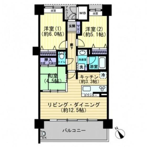 クラース呉駅南(3LDK/2階)の間取り写真