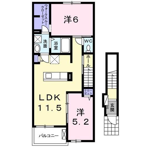 ルミエール B(2LDK/2階)の間取り写真