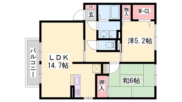 チェリーコート B棟(2LDK/2階)の間取り写真