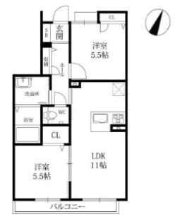 メインステージ芦屋東(2LDK/2階)の間取り写真