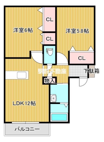 シャーメゾン白鳥B棟(2LDK/1階)の間取り写真
