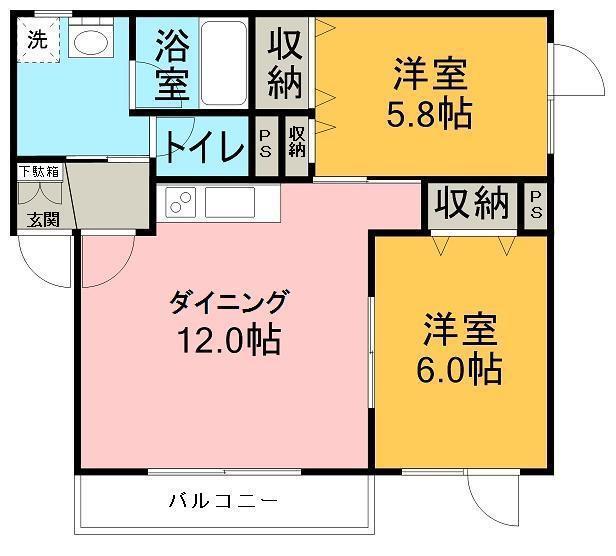 サンシャインII番館(2DK/2階)の間取り写真