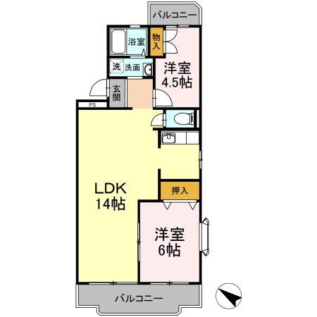 ビューテラス(2LDK/2階)の間取り写真