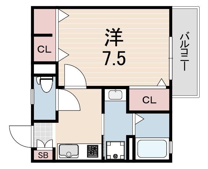 フルール岡本(1K/2階)の間取り写真