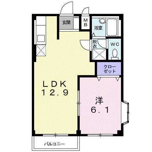 ピュア・デュエットA(1LDK/2階)の間取り写真