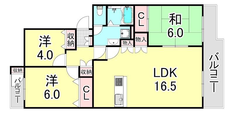 中落合第一463号棟(3LDK/3階)の間取り写真