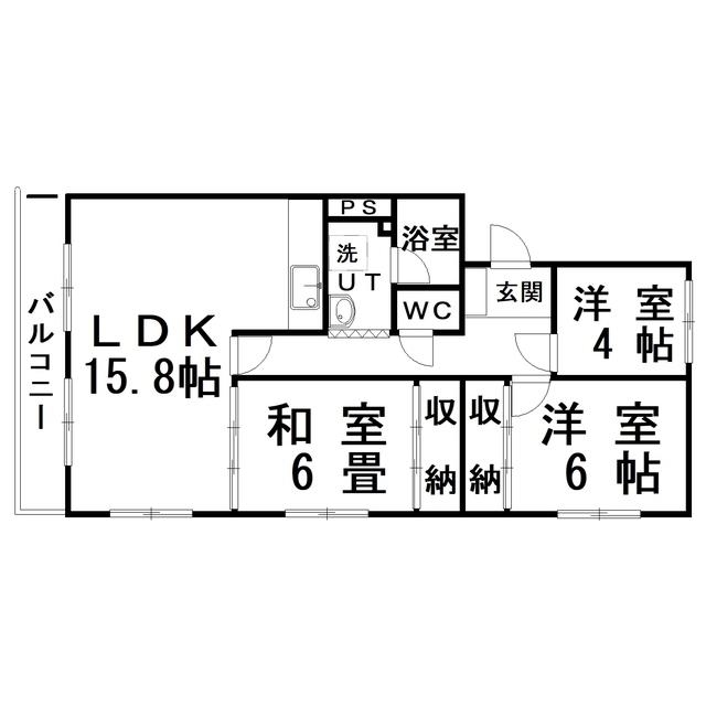 パークサイド鶴ケ岱マンション(3LDK/4階)の間取り写真