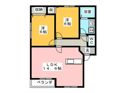 マスキャン尾花 B棟(2LDK/1階)の間取り写真