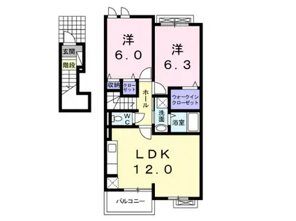 マーベラス ヒル II(2LDK/2階)の間取り写真