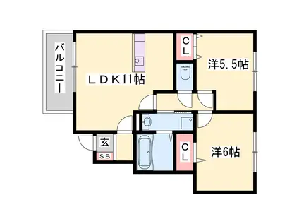 オークス中島(2LDK/1階)の間取り写真