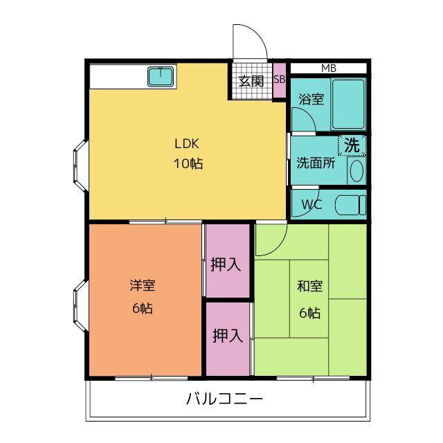 ベルビュー矢切(2LDK/3階)の間取り写真