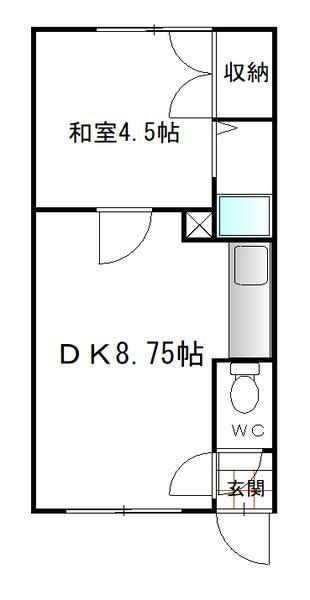 ハイツナカタニ(1DK/2階)の間取り写真
