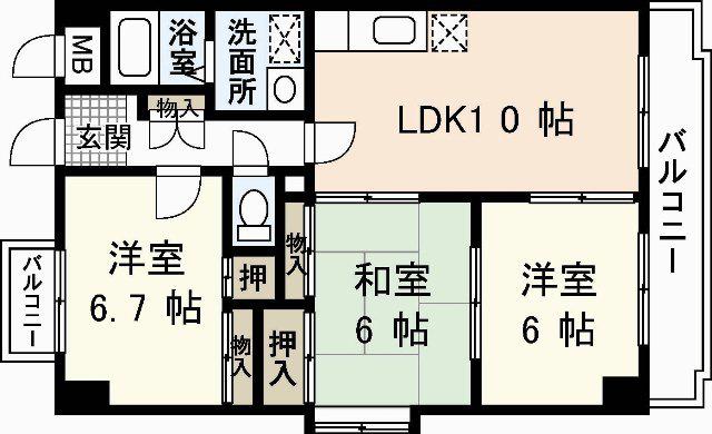 ドリーム中村(3LDK/7階)の間取り写真