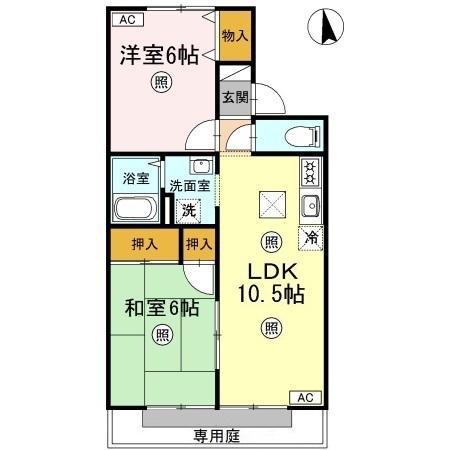 セレーノ岡本A棟(2LDK/1階)の間取り写真