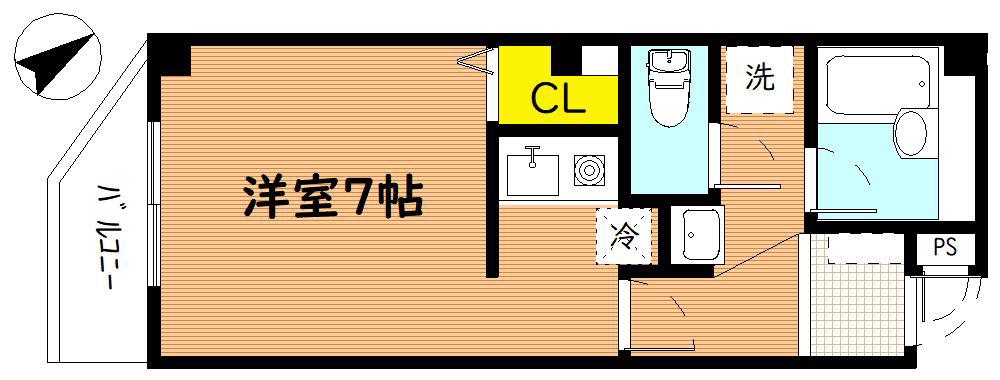 ポートラセーヌ(ワンルーム/1階)の間取り写真
