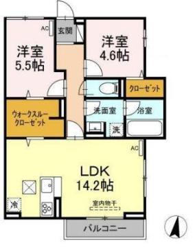 DーRESIDENCE西町(2LDK/1階)の間取り写真