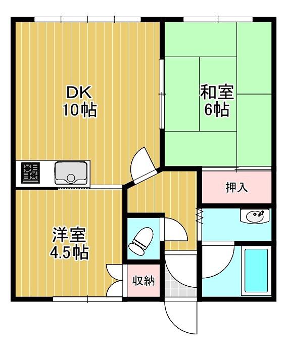 河口マンションA(2DK/1階)の間取り写真
