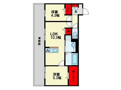 TORISIA陣原(2LDK/1階)の間取り写真