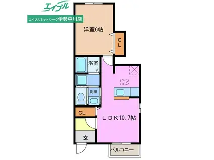 クラージュB棟(1LDK/1階)の間取り写真