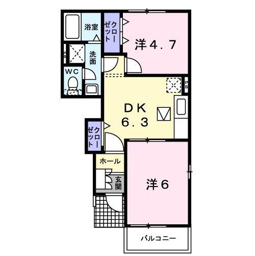 ミルデハイムC(2DK/1階)の間取り写真