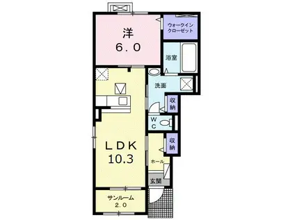 ウエスト・リーク II(1LDK/1階)の間取り写真