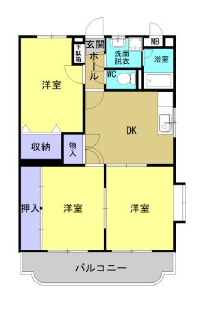 カーサコモド(3DK/3階)の間取り写真