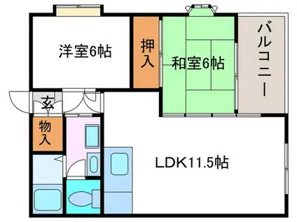 アルカサール幸(2LDK/1階)の間取り写真