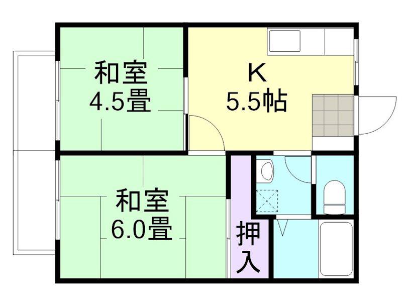 ラクシュリーマンションC棟(2DK/1階)の間取り写真