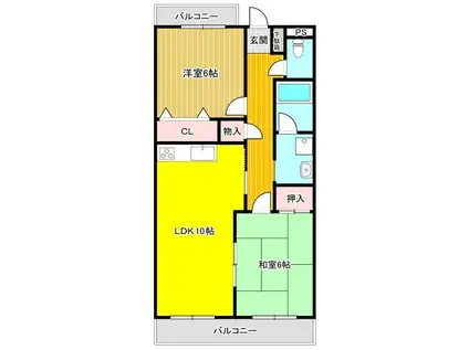 ポヌール香貫(2LDK/3階)の間取り写真