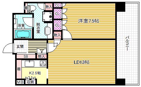 リーガル福島あみだ池(1LDK/2階)の間取り写真