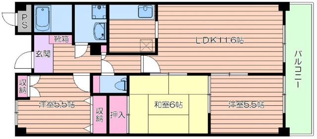 ヒルサイドガーデン千里山(3LDK/1階)の間取り写真