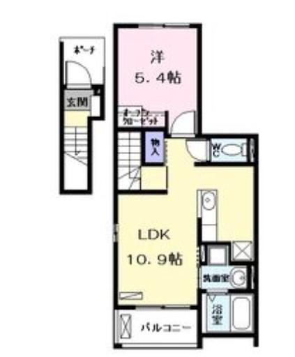 シェモア角割(1LDK/2階)の間取り写真