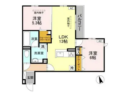 WISTERIA寺家(2LDK/2階)の間取り写真